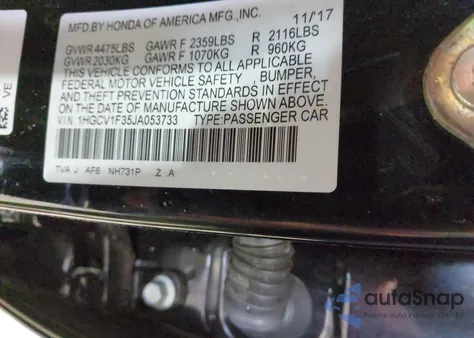 2018 Honda Accord Sport from USA, damaged, VIN 1HGCV1F35JA053733